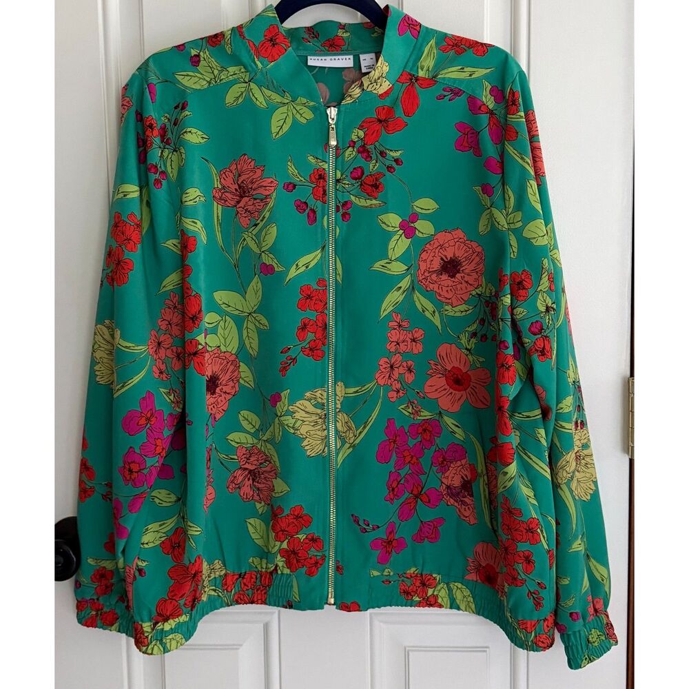 Susan Graver Women's Green Floral Jacket size XL